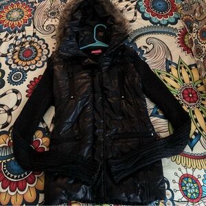 Say What? Black\brown puffer jacket with faux fur hood